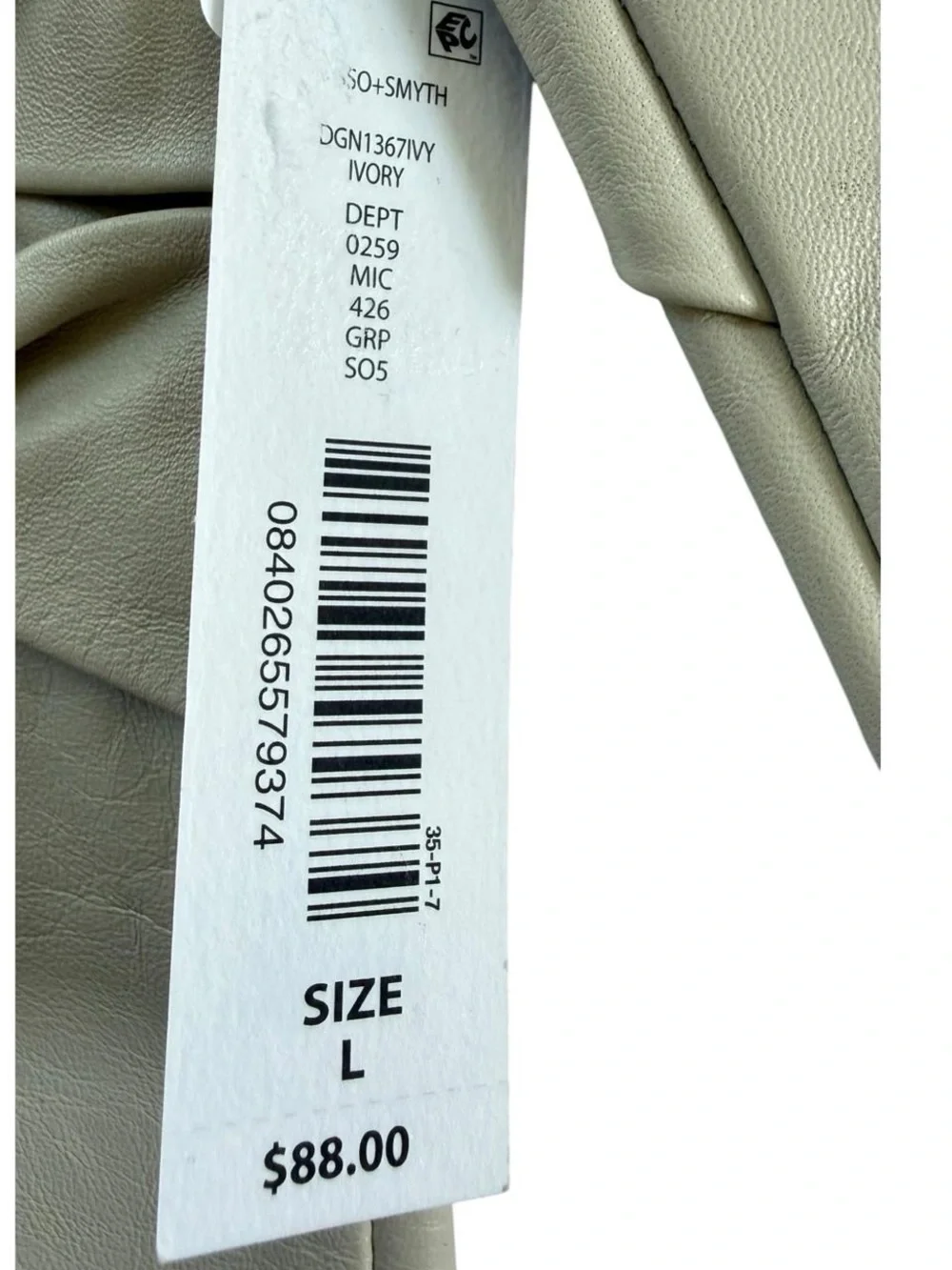 Sasso + Smyth Women Tech Touch Leather Gloves Ivory Bow Detail Size L NWT